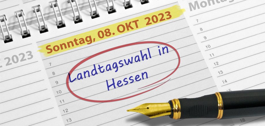 Tischkalender mit dem Eintrag Landtagswahl in Hessen am 08.10.2023