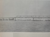 Ein altes Bild der ehemaligen Rheinbrücke von Gernsheim auf die andere Rheinseite.