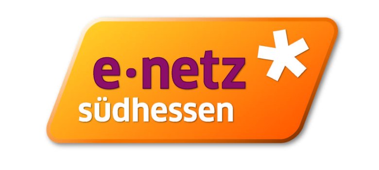 Oranges Logo mit purpurner und weißer Schrift E Netz Sternchen Südhessen