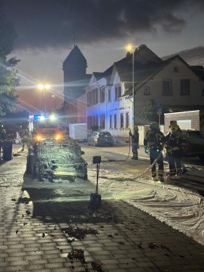 Ausgebrannter PKW nach technischem Defekt in der Zwingenberger Straße.