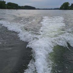 Das HLB Hecht befährt den Rhein.