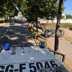 Ein PKW hatte sich in der Rheinstraße überschlagen. Unser HLF20 kam vor Ort zum Einsatz.