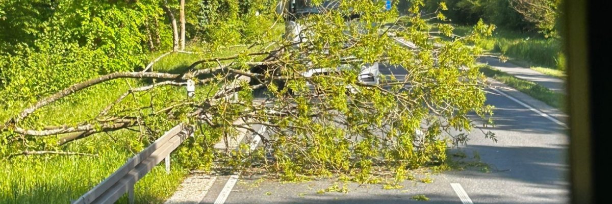 Unser ELW befindet sich an einer abgesunkenen Fahrbahndecke in der Einsiedlerstraße im Einsatz.