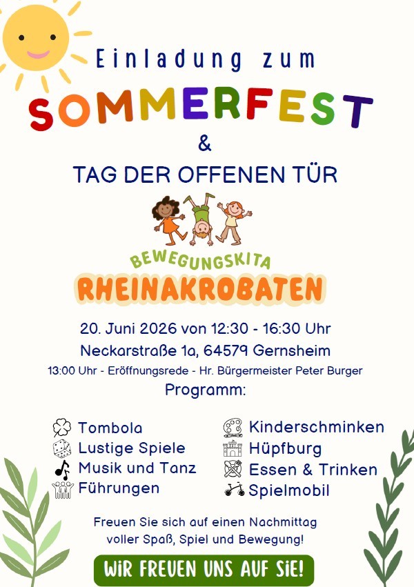 Einladung Sommerfest Rheinakrobaten, Infos im Text