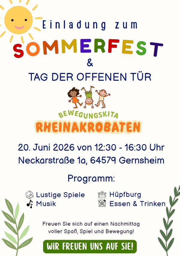 Plakat Sommerfest Rheinakrobaten, Infos im Text