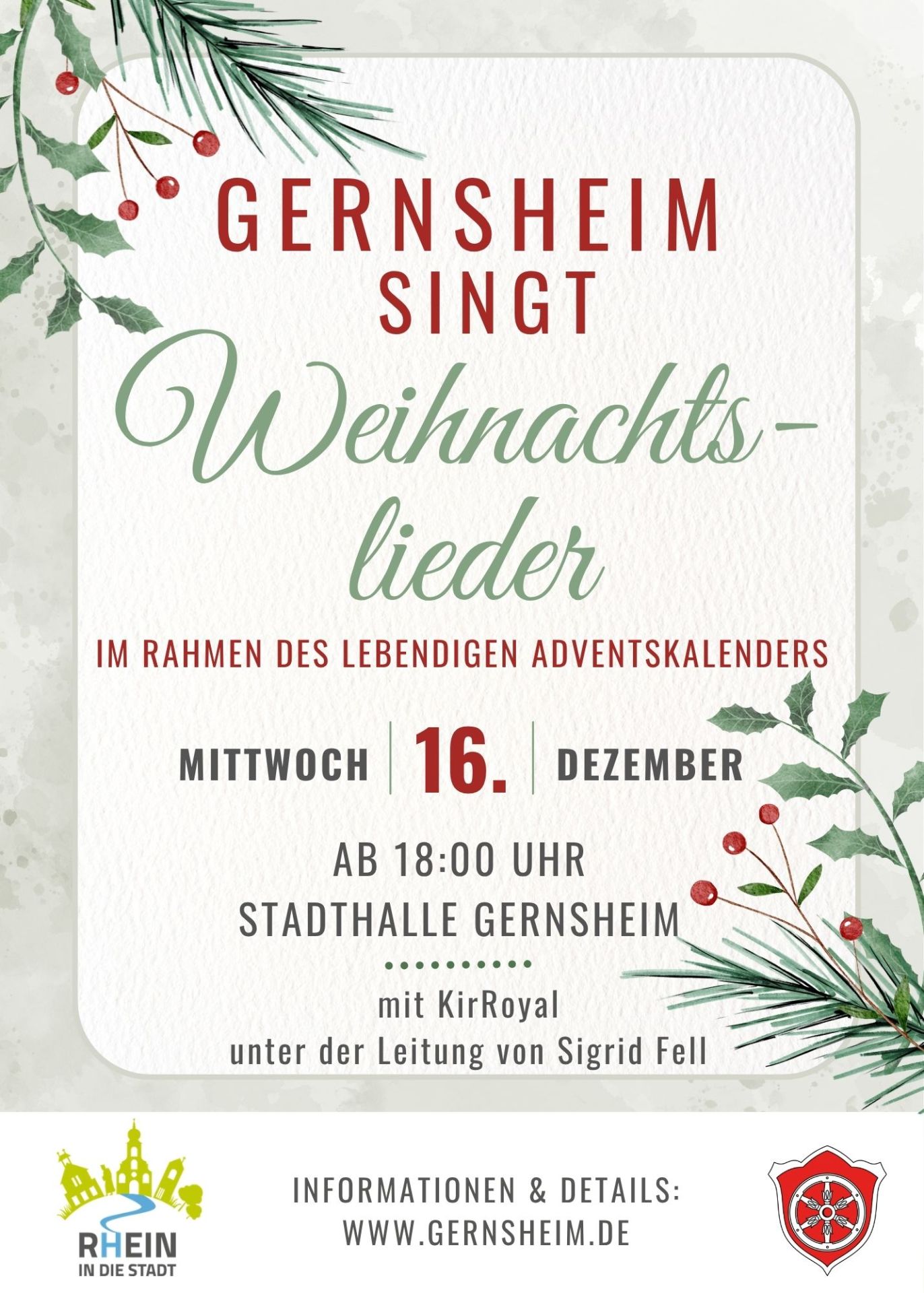 Plakat Gernsheim singt Weihnachtslieder 2026; Infos im Text Plakat Gernsheim singt Weihnachtslieder 2026; Infos im Text